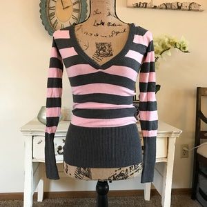 Garage Sweaters - Pink and grey striped hooded sweater Garage Sweaters - Pink and grey striped hooded sweater